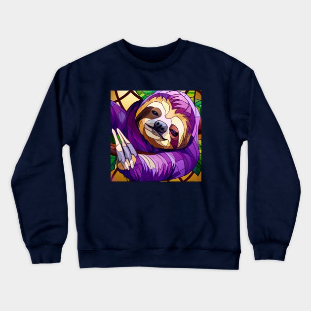 Purple Sloth in Stained Glass Crewneck Sweatshirt by Star Scrunch